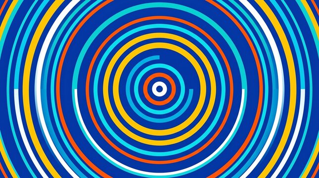 Abstract concentric circles background, colorful geometric ripple pattern, vibrant blue and yellow circular lines for modern digital design