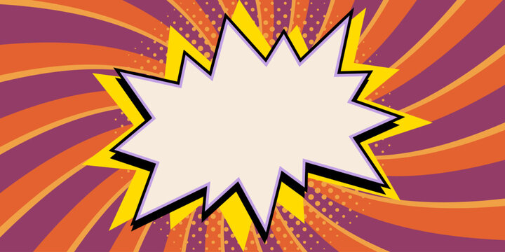 Starburst vector banner with bold retro comic effect. Comic star banner over orange and purple radial background with halftone dots. Perfect for posters and promo graphics.