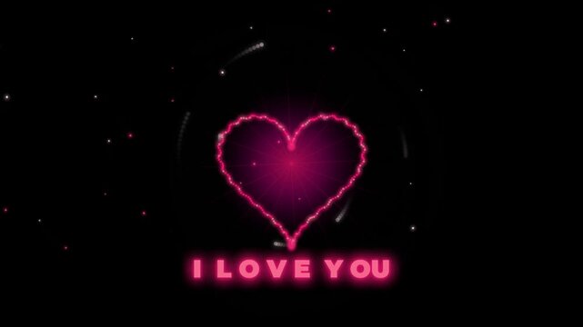 Neon glowing heart animation with i love you text for romantic valentine?s day greetings