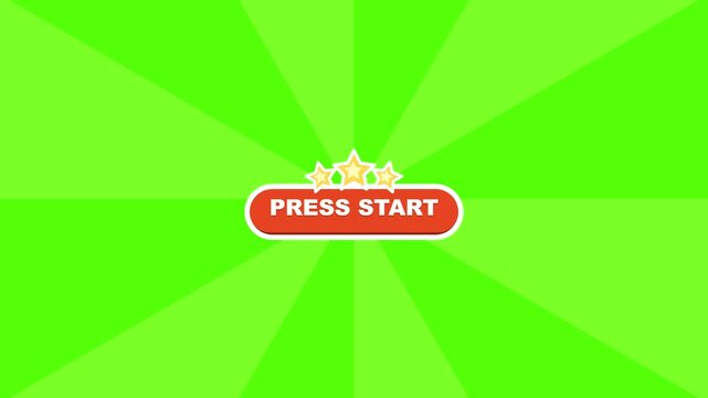 Press start button animation on green sunburst background
