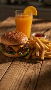 hamburger and fries
