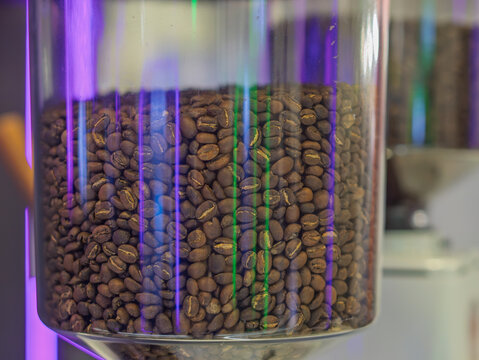 Freshly Roasted Coffee Beans in Glass Container