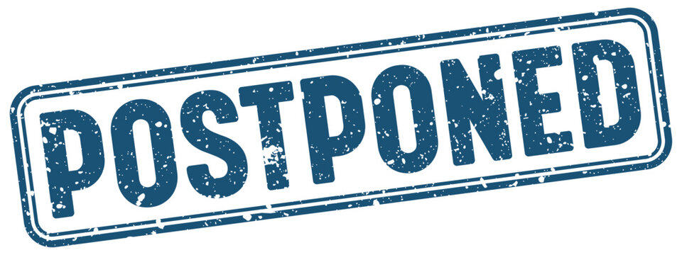postponed blue grunge stamp with no background. postponed stamp