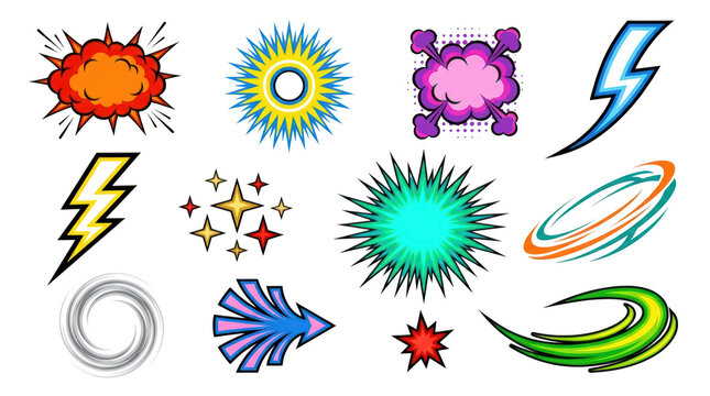 Comic book elements collection isolated on transparent background