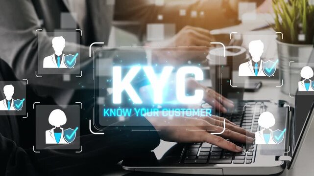 Digital KYC Implementation Concept with Business Collaboration, Laptop, and User Identification Graphics in Modern Workspace Setting Sigmoid