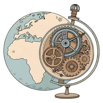 Steampunk style globe with mechanical clock gears illustration