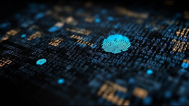 fingerprint on a black background social media innovative cyber security network, using interconnected nodes to represent business partnerships on the Smart digital Innovation city with connection net