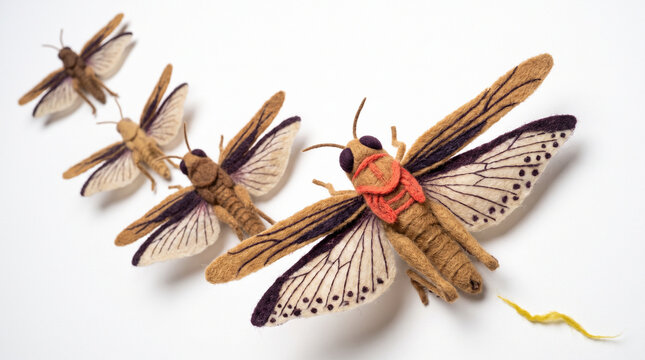 Locust swarm in flight with various colors and details  