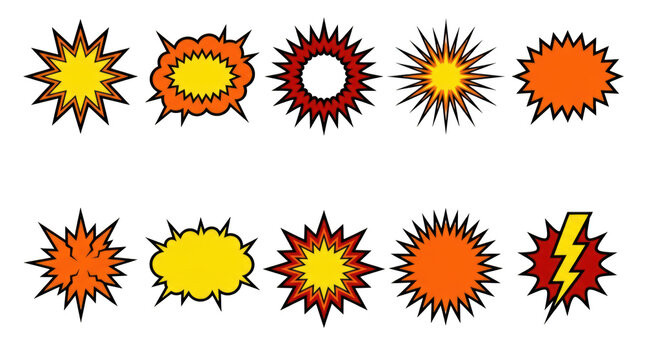 Comic book explosion and speech bubble vectors isolated on transparent background