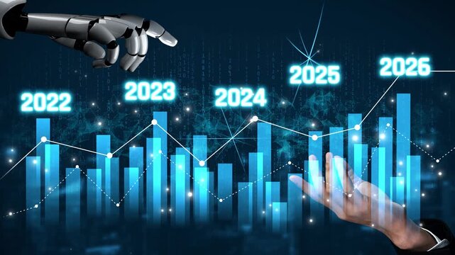 AI-generated image showing data-driven projection of business performance trends across five years using charts and analytics for strategic planning and decision making Marrow