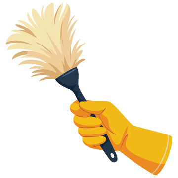 Cleaning service concept with hand in glove holding feather duster vector isolated for hygiene at home and housework ideas