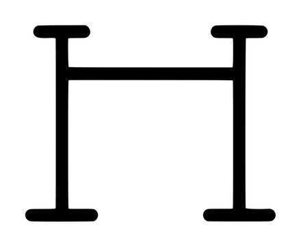 Hand-drawn vector illustration of a simple line divider featuring two vertical pillars connected by a horizontal line, rendered in a clean minimalist style for graphic design use