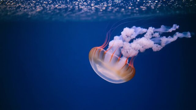 Graceful Jellyfish Drifting Underwater in Deep Blue Ocean