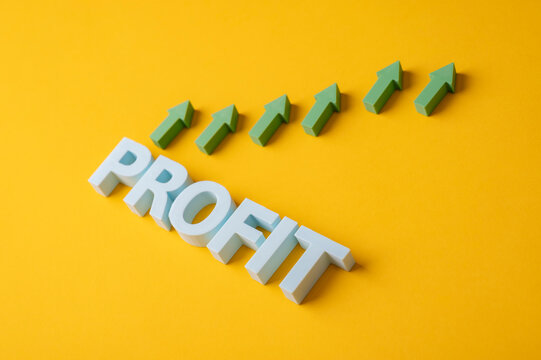 Profit growth, increasing revenue and business success with rising arrows