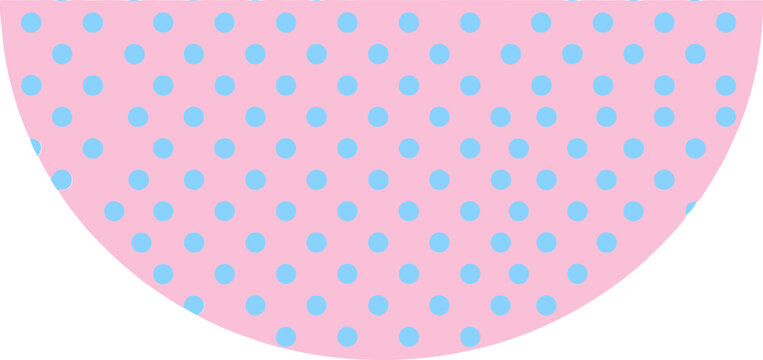 Pastel pink semicircular background with blue polka dots, decorative half circle pattern, cute geometric vector element for graphic design