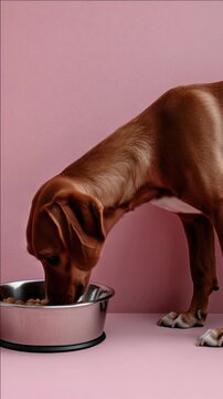 Brown Dog Eating from a Bowl