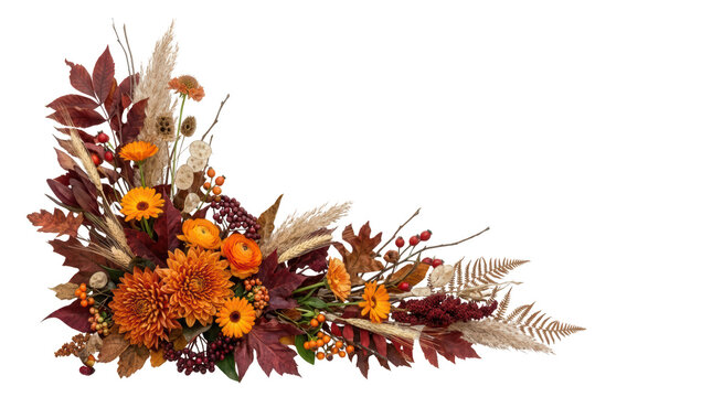Autumn floral arrangement isolated on transparent background