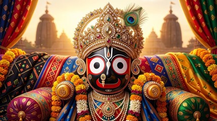 Fototapeta premium A colorful Lord Jagannath deity illustration perfect for spiritual home decor and festival art.