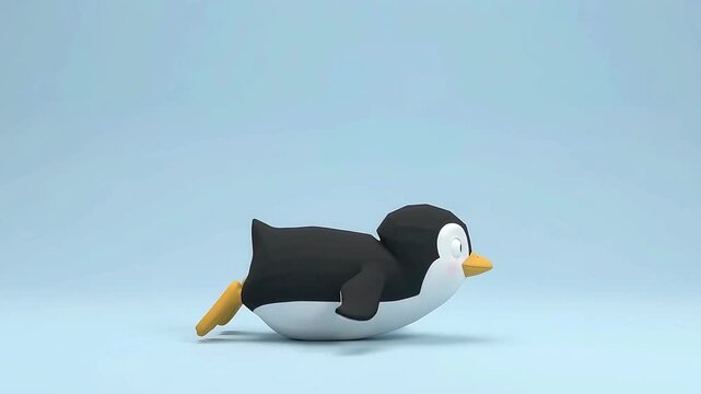 Playful 3D Animated Penguin Slides on its Belly and Walks in a Fun Cartoon Style