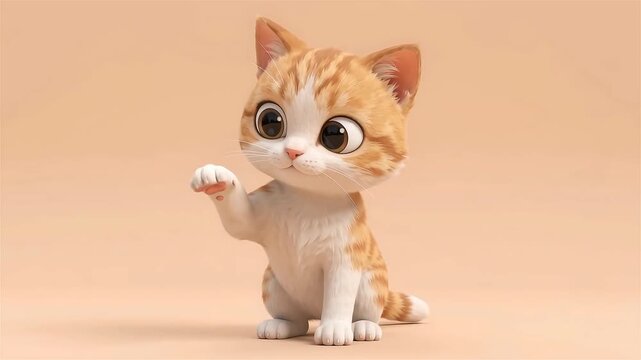 Adorable Animated Kitten Waving and Smiling with Big Eyes