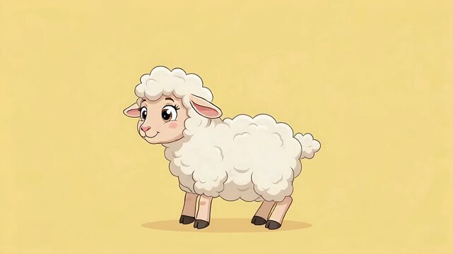 Cute Cartoon Lamb Jumping Animation. Happy Farm Animal Character Hopping on Yellow Background