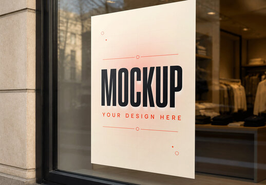 Storefront Window Poster Close Up Mockup