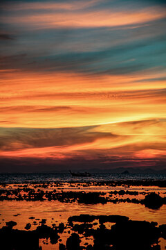 amazing sunset on the beach in Krabi  Thailand
