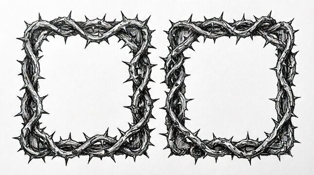 Two square frames made of thorny vines in sketch
