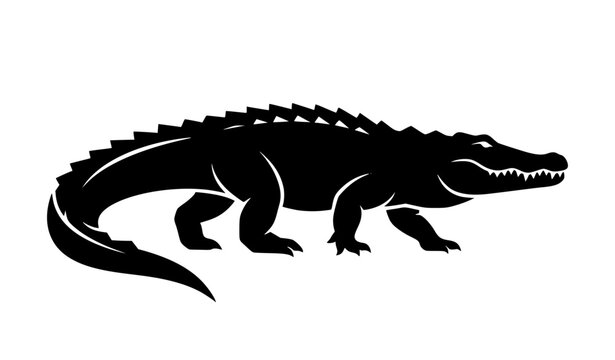 Crocodile silhouette vector design of aggressive alligator profile icon for sports mascot or modern logo branding