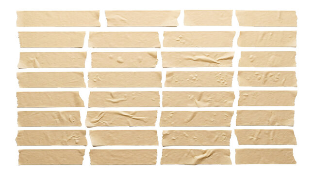 Realistic beige masking tape strips set arranged in grid formation for stationery projects and creative craft designs on transparent background