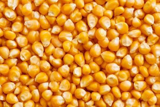 Close view of corn kernels on a flat surface in a bright setting during daylight hours