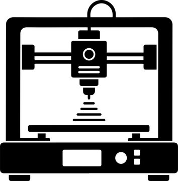 3D Printer Icon - Additive Manufacturing Printing Machine Technology Black Glyph Symbol