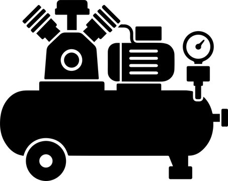 Air Compressor Icon - Industrial Pneumatic Machine Equipment Black Glyph Symbol