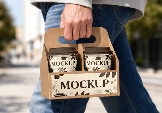 Coffee Cup Carrier Outdoor Mockup