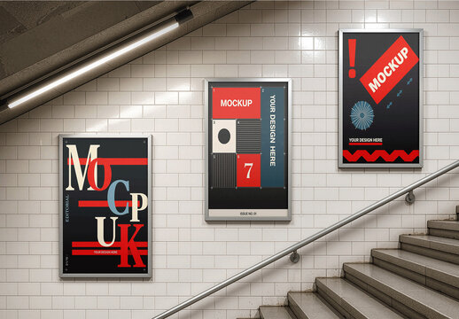 Frontal Tiled Wall Posters Mockup