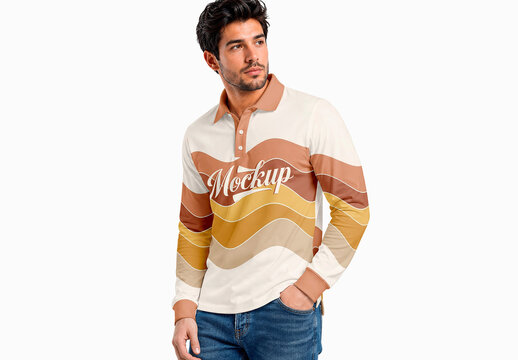 Mens Long Sleeve Polo Side Mockup