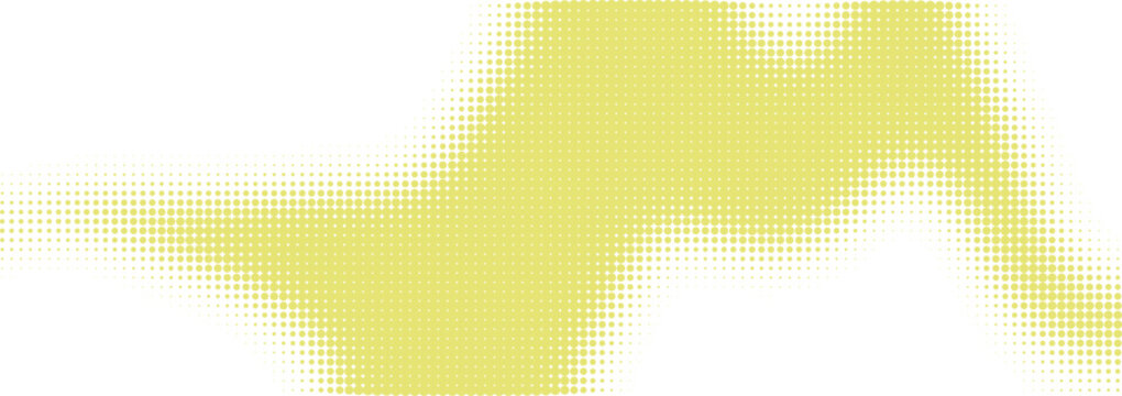 Abstract yellow wave shape with soft blurred edges and pixelated texture isolated on transparent background, Vector
