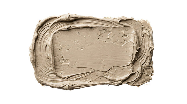 Thick beige cosmetic clay smudge with rough textured surface showing visible bristles marks and ridges crafted on transparent background