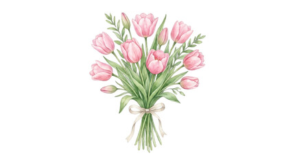 Obraz premium Watercolor bouquet of pink tulips isolated on transparent background