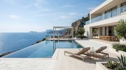 Fototapeta premium Modern Minimalist Villa with Sea View and Infinity Pool