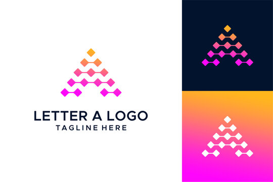 Modern Letter A Design with Geometric Pixelated Shape and Gradient Colors