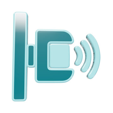 3D glossy teal door access control reader icon with wireless signal waves for security systems and electronic entry points isolated on a transparent background