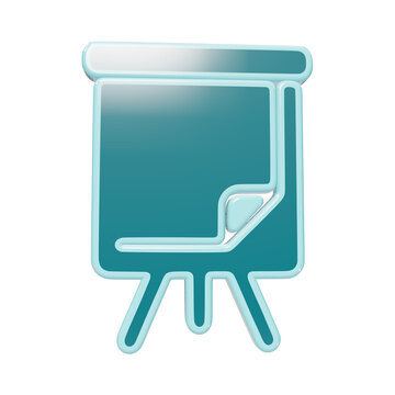 3D glossy teal flip chart icon with a peeling corner for business presentations and corporate training sessions isolated on a transparent background