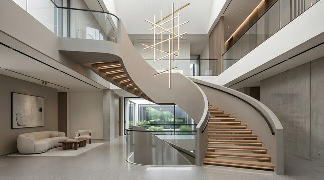 Grand Modern Staircase in Luxury Foyer