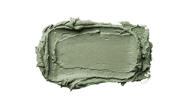 Thick green clay cosmetic face mask smear showcasing textured organic edges and matte finish details isolated on transparent background