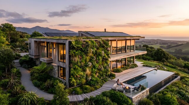 Sustainable Cliffside Home with Vertical Garden