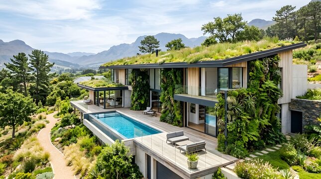 Eco-friendly modern home with lush living wall