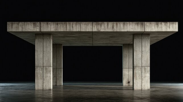 Stark concrete structure with four sturdy pillars supporting a flat platform