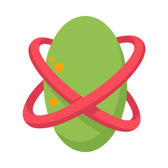 Green oval with red orbiting rings and orange dots © dinda