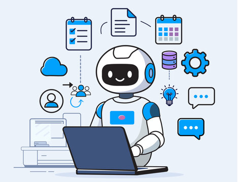 AI Business Assistant and Automation Concept Vector Illustration